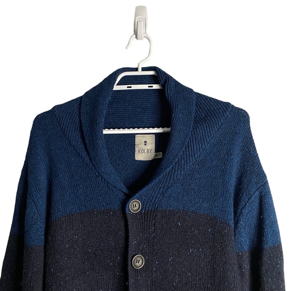 Kolby Men's Blue Shawl Collar Button Down Knit Cardigan - Picture 2 of 7